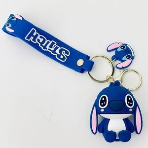 NWT Disney We love Stitch on Moped Blue Wristlet Key holder Keyring Keychain